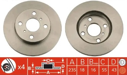 DISCO DE FRENO 235MM VENTILADO 43512-52020/43512-52050/BD125730 TOYOTA YARIS 1999-2005