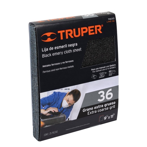 [116002] LIJA DE ESMERIL NEGRA RESPALDO DE TELA GRANO #36