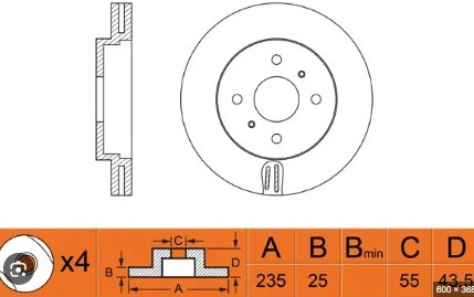 [43512-520601] DISCO DE FRENOS DELANTERO 235 MM 25MM  TOYOTA PROBO 1NZ/1ND/2NZ